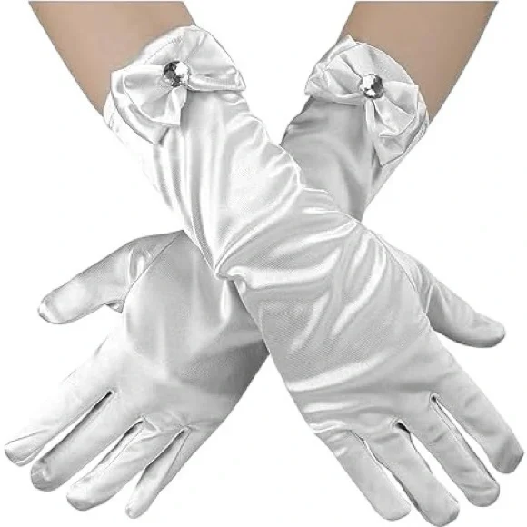 NWT Cotillion Elegant White Satin Gloves with Bow