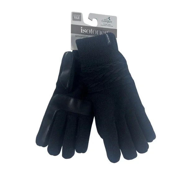 Isotoner Womens Black SmartDri SmartTouch Gloves 1SZ‎ EcoComfort NEW