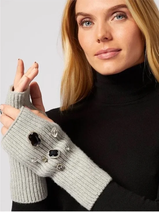 Crystal Knit Embelished Fingerless Gloves (Heather Grey) • $110 NWT $79 $150