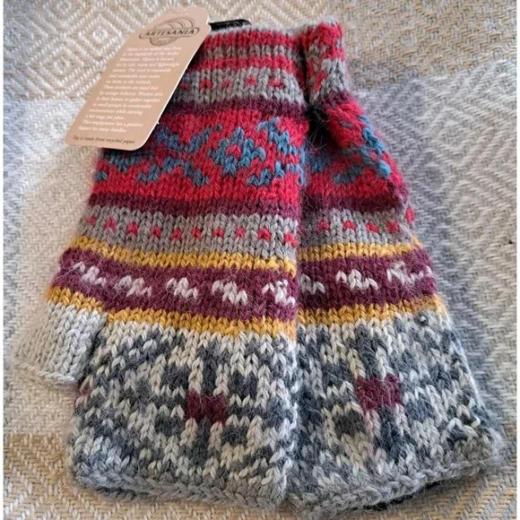 Alpaca Fingerless Gloves Fleece Lined Colorful Red Grey Grn Blue Maroon Onesized