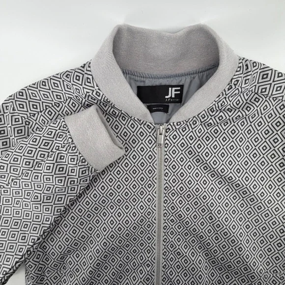 JF J Ferrar Mens Bomber Jacket Geometric Print‎ Full Zip Gray Casual Outerwear