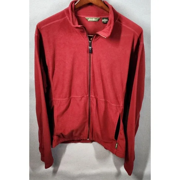 Eddie Bauer Jacket Mens Large‎ Red Full Zip Fleece Soft Warm Outdoor Zip Pockets