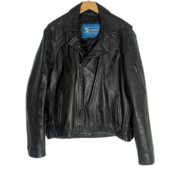 Xelement Men's Black Leather Motorcycle Jacket Moto Riding Size XL