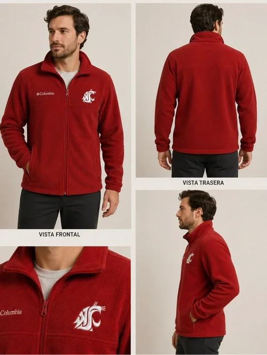 Columbia Red Full-Zip Fleece Jacket with     WSU Cougars logo size Small