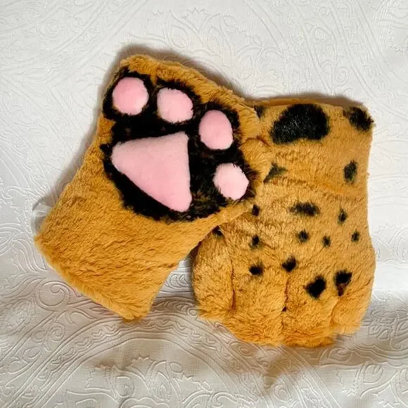 Black Orange Tiger Cat Paw Gloves Cosplay Costume Leopard Ocelot Furry Fursuit