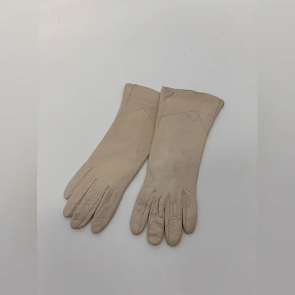 Vintage Wayne Taylor Italian Leather Gloves – Size 7 Ivory Beige – Acrylic Lined
