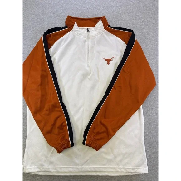 NCAA Texas Longhorns Mens Large Quarter Zip Pullover White Burnt Orange KA‎ Inc