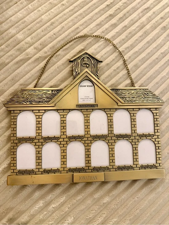 Gold Schoolhouse Multi-Photo Frame with Nameplate - Gold Finish
