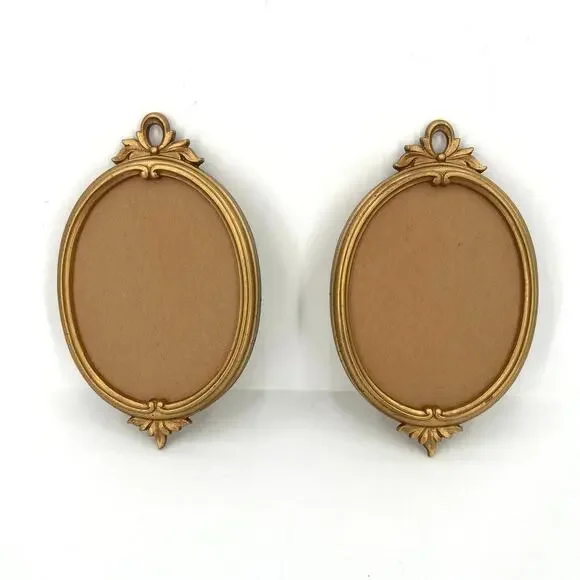 Vintage French Victorian Rococo oval photo frame with elegant bow- set of 2