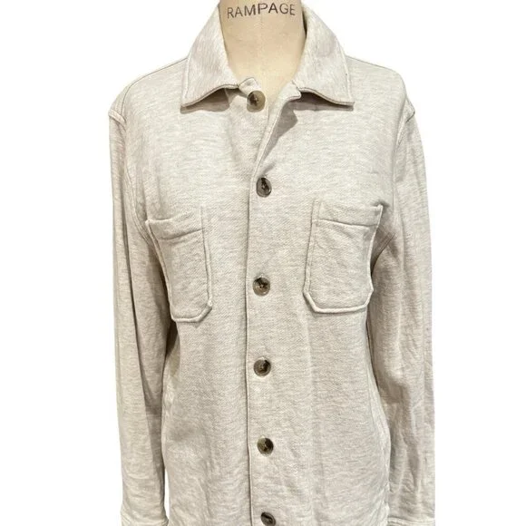 Slate & Stone Luxury Knit Shacket Shirt Jacket Beige Small