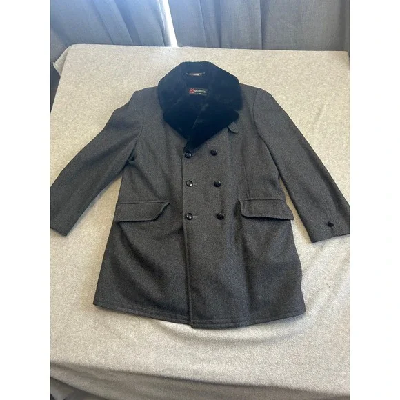 McGregor Wool Car Coat Mens 44 Gray‎ Faux Fur Lined Vintage 60s 70s Warm XL