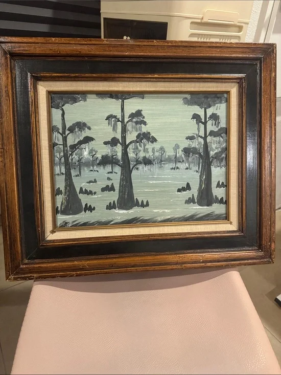 Framed Woodland Swamp Landscape Wall Art in Green and Black - Unbranded