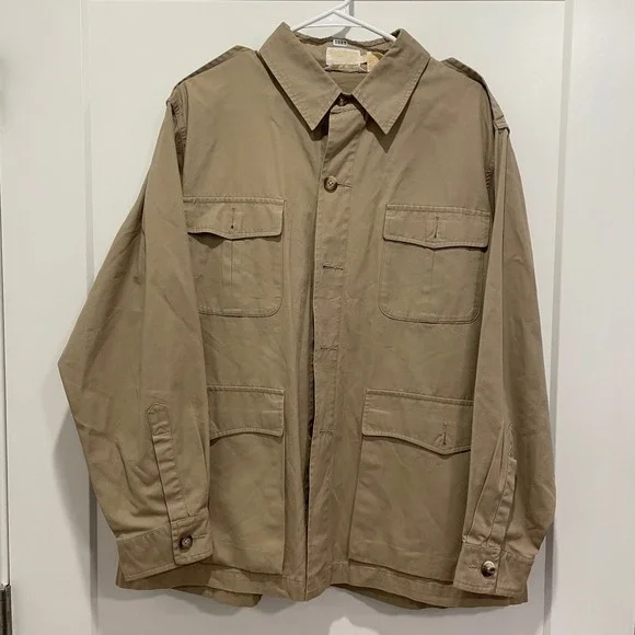 Brooks Brothers Vintage Trailcloth Safari Jacket 42S Khaki Tan Cotton Field Coat