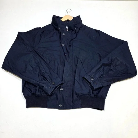 Nautica Bomber Jacket Mens XL Navy Blue Vintage 90s Hooded Harrington Coat