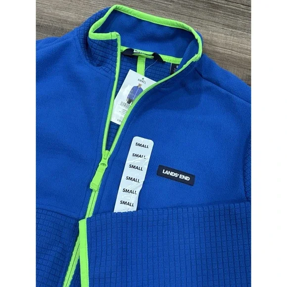 Lands End Mens Fleece Full Zip Jacket 100%‎ Size Small NWT Blue Green