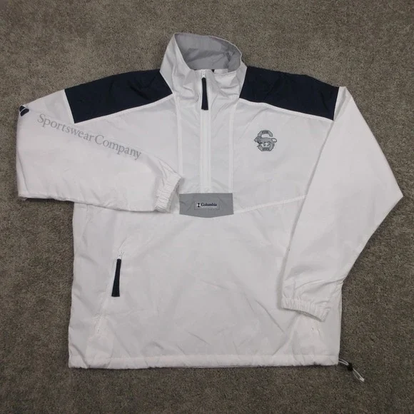 Penn State Nittany Lions Jacket Mens Large White Columbia Half Zip Windbreaker