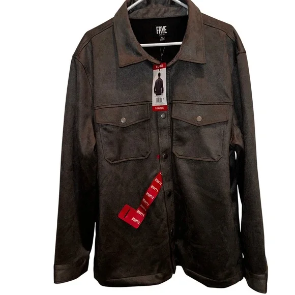 Frye Men's Faux Suede Shirt Jacket‎ XL Charcoal Gray Stretch NEW with Tags
