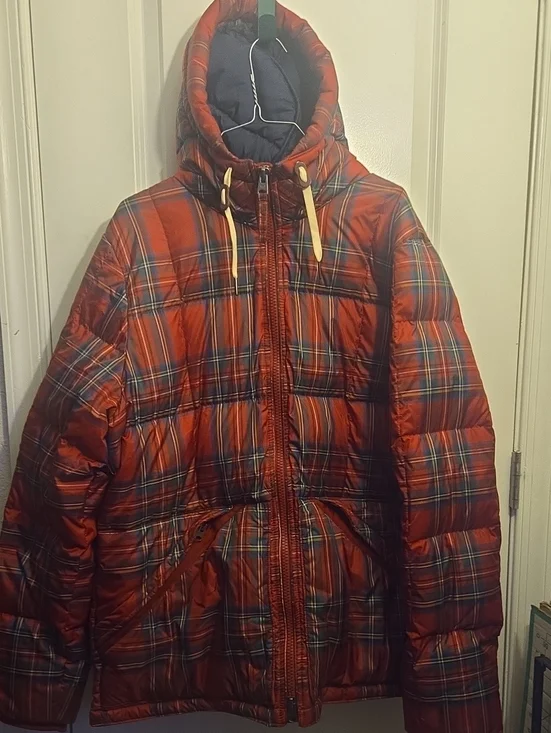 Plaid Puffer Hooded Jacket - Red Plaid