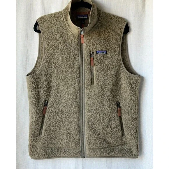 Patagonia Retro Pile Fleece Vest Men's Medium Sage Khaki Full Zip Outdoor