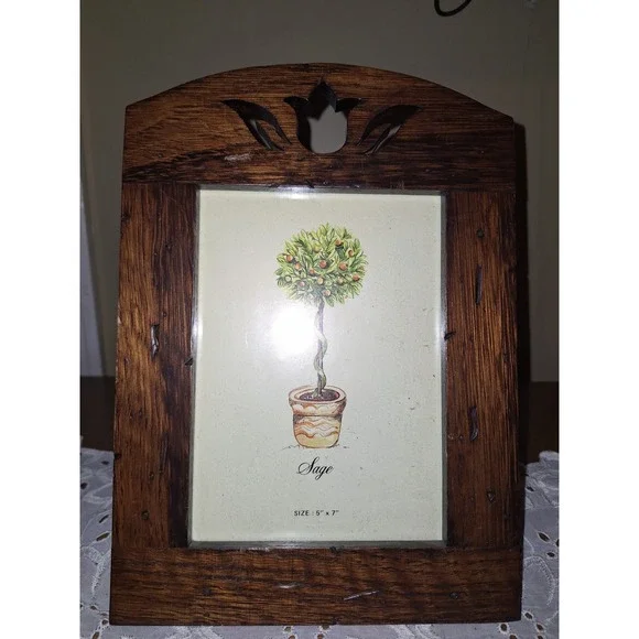 Rustic Dark Oak Wood 5x7 Picture Frame Arched Tulip Cutout Farmhouse Decor