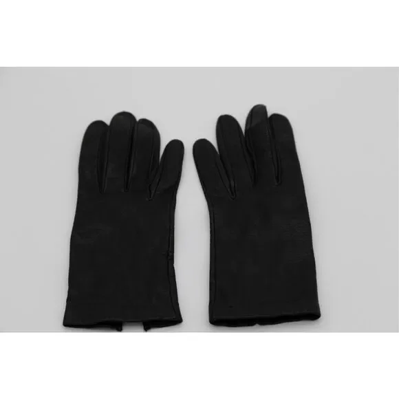 Vintage Saks Fifth Avenue Black Leather Gloves Made in France Silk‎ Lined Size 7
