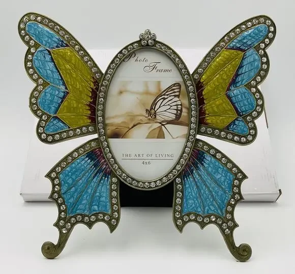 Butterfly 4x6 Inch Picture Frame for Table or Hanging Display Metallic Ornate