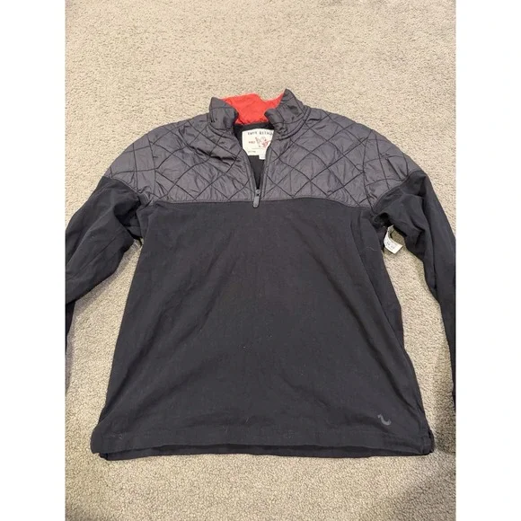 True Religion Men's Quilted Quarter Zip‎ Up Black Men's Size Large