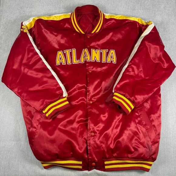 Dogma Atlanta Satin Varsity Bomber Jacket Mens 3XL Red Nylon Snap Front Coat