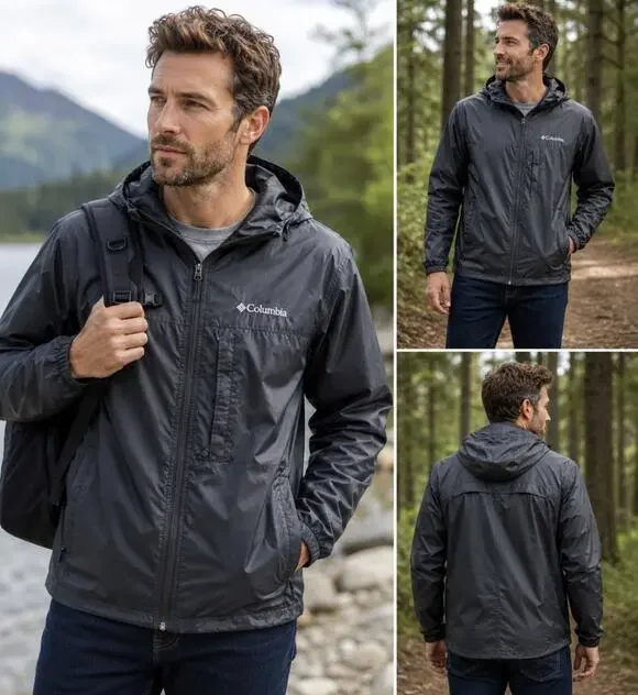Columbia Titanium Waterproof Windbreaker Hooded PACKABLE Size Large Black