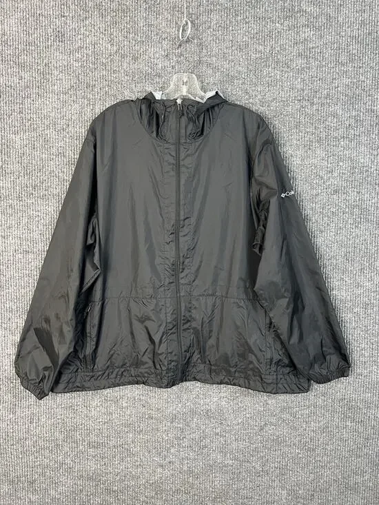 Columbia Nylon Jacket Mens 3X Black Full Zip Hooded Lightweight Outdoor Hiking