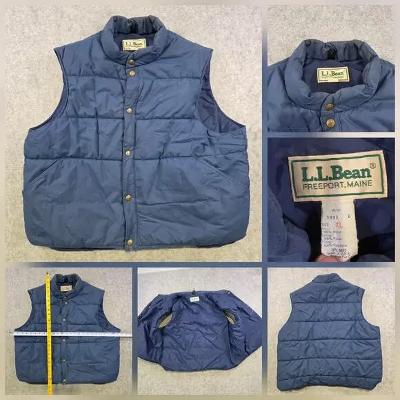 Vintage LL Bean Vest Mens XL Blue Nylon Insulated Snap Puffer‎ Made USA 90s 80s