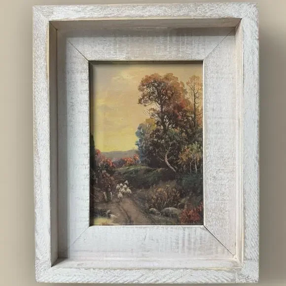 Vtg Art Print Cottagecore Moody Dark Home Decor Framed Artwork Fall Trees 5x7