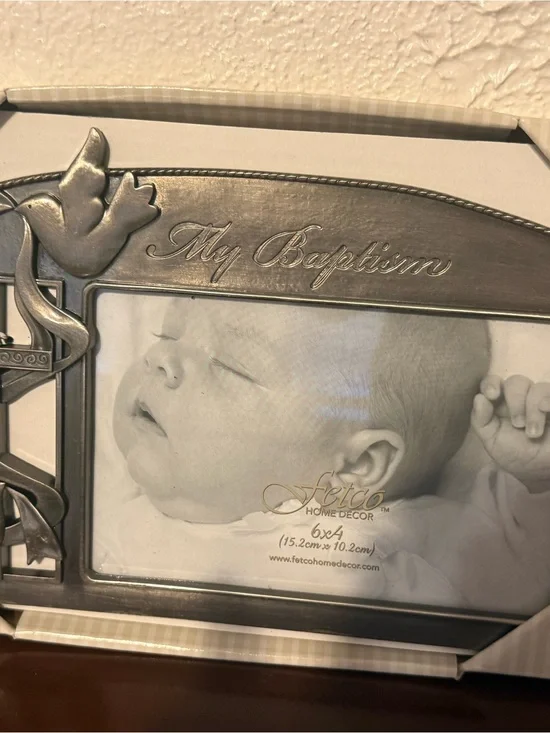 Fetco Silver Baptism Photo Frame with Dove Accent