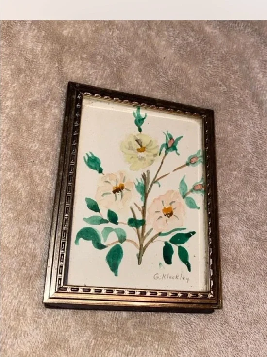 Framed Floral Watercolor Art - Green and Cream