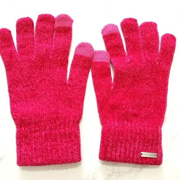 Steve Madden Knit Chenille Gloves Pink Touch Screen Fingers One Size Soft Stretc