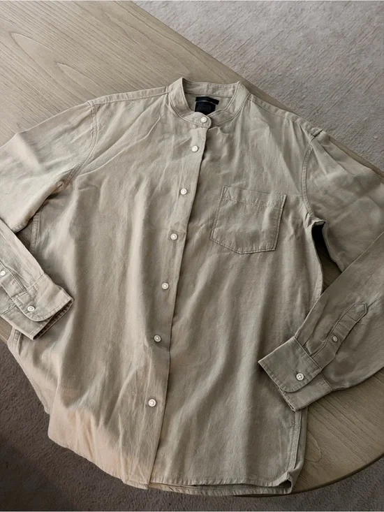 14th & Union Men's Light Beige Band-Collar button up Shirt NWOT