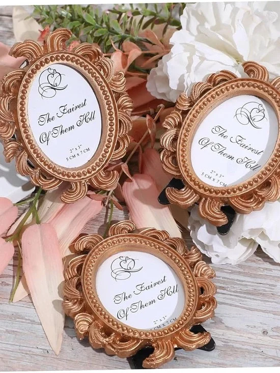 Set of 4 Ornate Gold Tone 2x3 Oval Picture Frames Tabletop Easel New Sealed