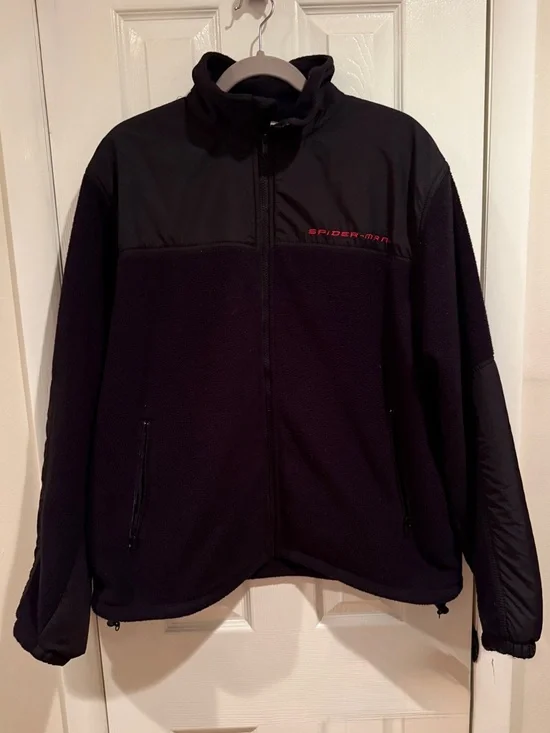 SONY PICTURES Black SPIDER MAN embroidered Fleece Jacket, L