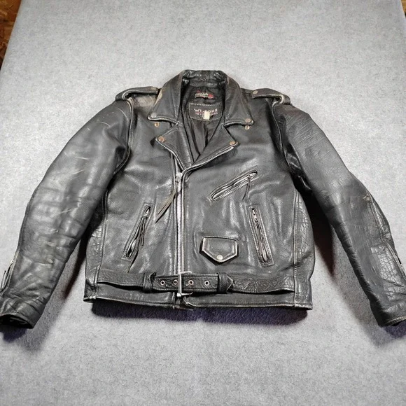 Vintage Wilsons Leather Motorcycle Jacket Mens Black Thinsulate Belted Biker L