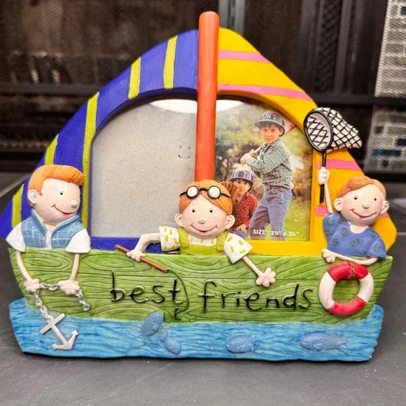 Best Friends Sailboat 3D Resin Picture Frame‎ Nautical Kids Boys Room Decor
