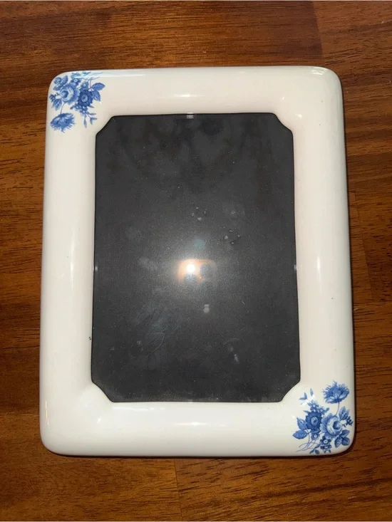 Vintage Ceramic Chinoiserie Blue White Floral Corners Photo Frame Picture Frame