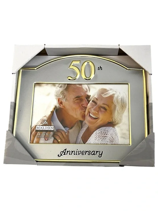 Malden 50th Wedding Anniversary Picture Frame 4x6 Two Tone Metal Silver Gold NEW