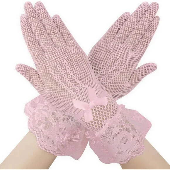 Women's A-Pink Halloween Tea Short Lace Gloves Elegant Bridal Cosplay Party
