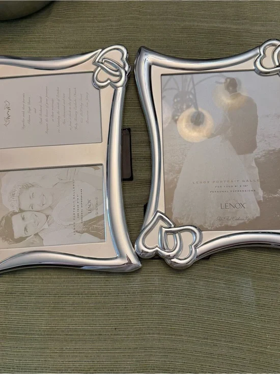 2 LENOX SILVER PLATED WEDDING PROMISES FRAMES 8x10 AND DOUBLE 5x7 FRAME LOVE