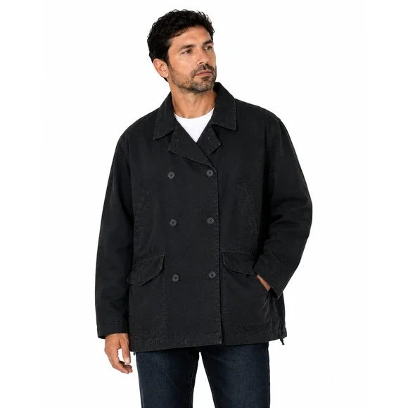 North 44 Canvas Deck Jacket Mens L Navy Double Breasted Side Zip Nautical