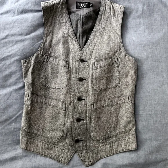 RRL Ralph Lauren Jackson Jaspe Cotton Work Vest Mens Small  Cinch Back Waistcoat