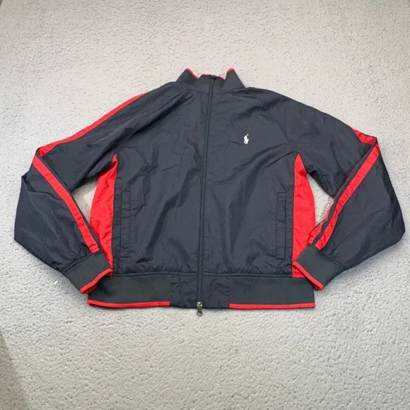 Polo Ralph Lauren Track Jacket Mens Medium Navy Blue Red Full Zip Windbreaker