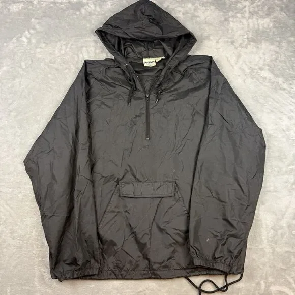 MV Sport Hooded Pullover Windbreaker Jacket Black Nylon Packable Anorak Large