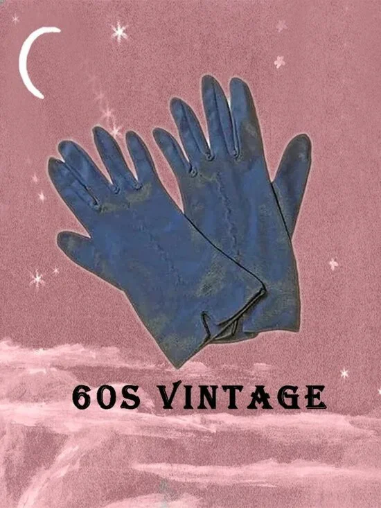 Navy Gloves, Dark Blue Nylon Short Glove Set - 60s Vintage