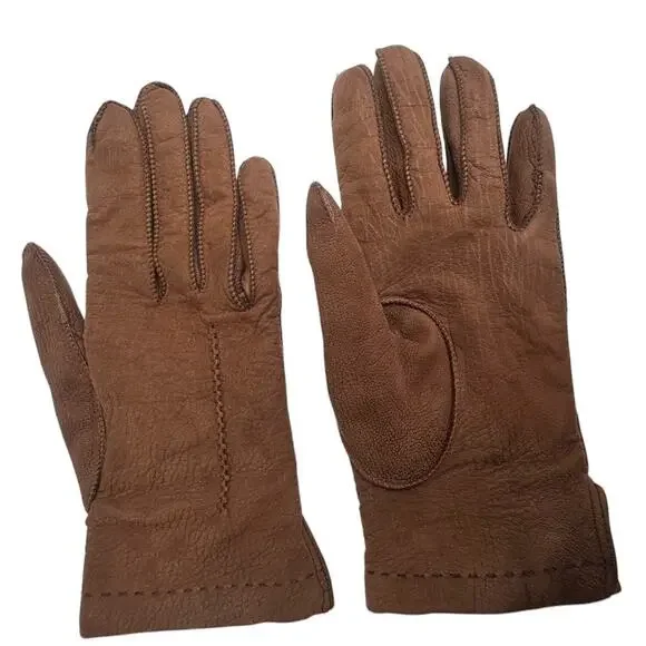 Vtg Women's Soft Leather Brown Wool Lined Gloves Sz 6.5 Made‎ In Italy Winter EC